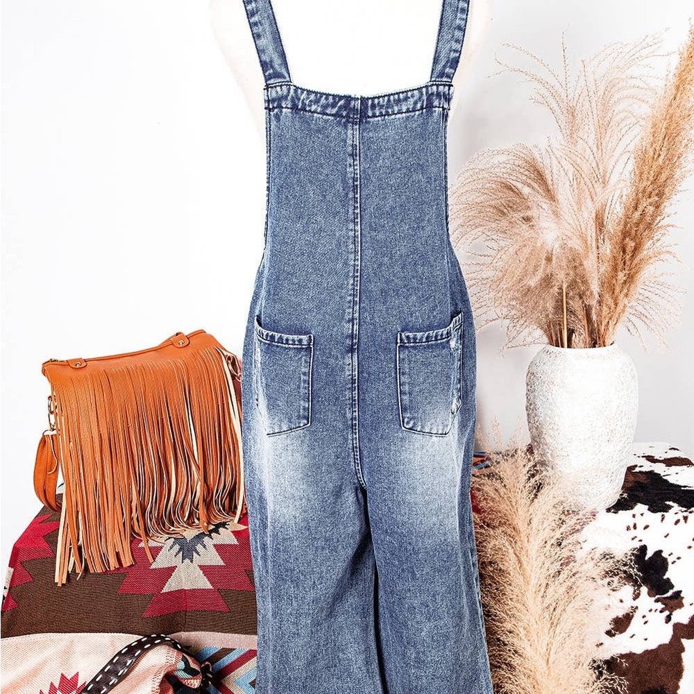 Denim Wide Leg Jumpsuit - Picture 2 of 3